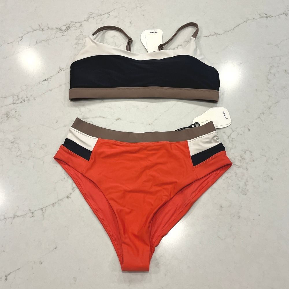 Prana NEW Baja Bound Bikini Set Swimsuit Swim Womens M Colorblock High Rise
